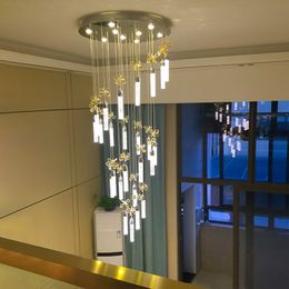 stairs droplight Double entry building pendant lamps Crystal Modern living room long chandelier LED Creative lamp