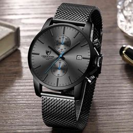 Watch Men Fashion Quartz Watches Stainless Steel Mesh Sports Wristwatch Chronograph Date Men's Watches Relogio Masculino 210517