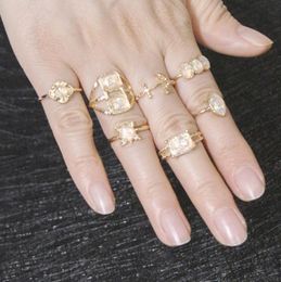 glass ring beads Australia - Cluster Rings 2021 Fashion Trend Colorful 7 Sets   Ring Jewelry Crystal Glass Beads Gift Women's Metal Exaggerated Seven-piece Suit