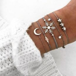 Charm Bracelets ZHEN TOMOMI Bohemian Snowflake Moon Star Charms Bracelet Set For Women Girl Grey Rope Crystal Adjustable Pulseiras