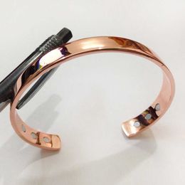 Pure Copper Magnet Energy Health Open Bangle Plated Gold Colour Simple Bracelet Bio Healthy Healing Bracelet Q0719