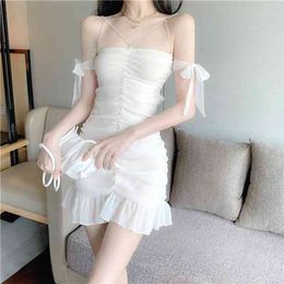 Elegant Dress Women White Sexy Backless Mini Dress Sleeveless Summer Casual Sleeveless French Party Night Dress Women 210331