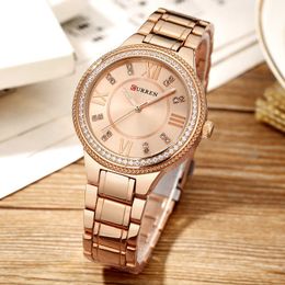 Curren Brand Роскошные женские элегантные часы водонепроницаемые наручные часы женские мода платье из нержавеющей стали женские часы 210527