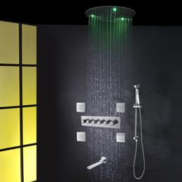 Bath Shower Faucet 20 Inch Ceiling Mounted LED Rain Head Brass Body Massage Jets Combo System