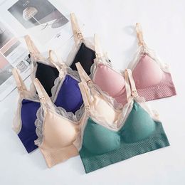 Wireless Front Open Nursing Bra Soft Lace Breathable Seamless Maternity Breastfeeding Bras For Pregnant Women Y0925