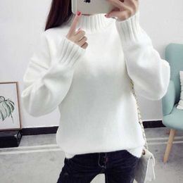 Casual Turtleneck Pullover Sweaters Women Autumn Winter Long Sleeve Warm Knitted Jumper Elegant Loose White Female 210526