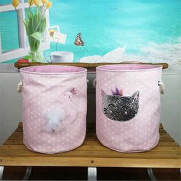 Foldable Laundry Basket For Dirty Clothes Pink Kids Toys s Bag Girls Home Sundries Storage Washing Organiser 210609