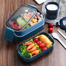 Japanese style Multi-layer lunch box food container storage Portable Leak-Proof bento box for kids with Soup Cup Breakfast Boxes 210818