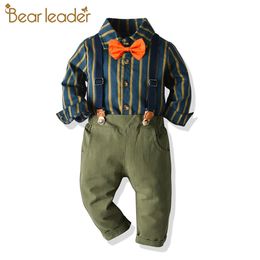Baby Boy's Clothes Cotton Suit Fashion Striped Printed Casual Blouse Children's Wedding Gentleman Set 210429