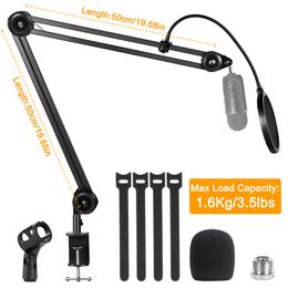 Microphone Boom Arm Stand Heavy Duty Adjustable Suspension Scissor Spring Built-in Mic For Blue Yeti Blue Snowball Bracket