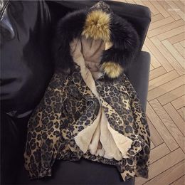 Lambswool Denim Jacket Women Winter Fashion Leopard Warm Fleece Parka Thick Big Fur Hooded Jeans Size Coat1
