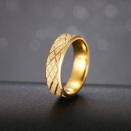 Band Rings for Couple Matte Wedding Grid Crosscut Gold Titanium Stainless Steel Romantic Anniversary Women Man Jewellery