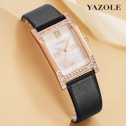 YAZOLE Fashion Women Watch Charming Crystals Decoration Rectangle Dial Quartz Wristwatch Female Gifts Relogio Feminino watches