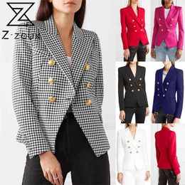 GETSPRING Women Suit Blazer Vintage Plaid Blazers Jackets Plus Size Black White Red Casual s Long Sleeve 210513