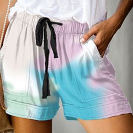 5XL Dyed Printed Straight-Legged Women Shorts Elastic Waist Drawstring Pocket Female Short Pants Summer Fashion Ladies Bottoms 210518