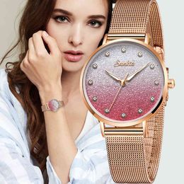 SUNKTA Luxury Brand Gift Women Watches Rose Gold Watches For Women Stainless Steel Waterproof Quartz Ladies Watch Zegarek Damski 210517