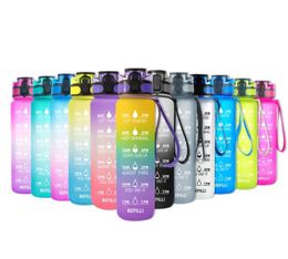 1L Plastic Sports Outdoor Bottle With Time Scale Reminder Gradient 1000ml Water GYM Jug Cup Drinking Colorful