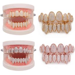 Women Mens Hip Hop Iced Out Fangs Grillz Top & Bottom Grills Dental Mouth Punk Teeth Caps Cosplay Party Rapper Jewellery
