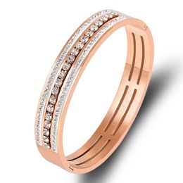 New Summer Cubic Zirconia Full Cz Crystals Bangles Bracelets for Women Lady Charm Party Jewellery Rose Gold Colour Wristband Bangle Q0717