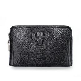 Wallets Men's Alligator Skin Hand Bag Skull With Code Lock Business Genuine Leather Men Black Wallet Holographic Designer Brown Purse