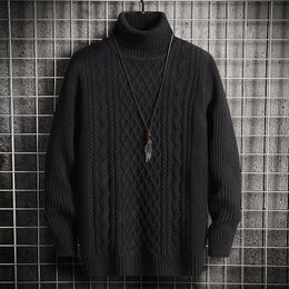 Black Turtleneck Sweater Men Knitted Thick Pull Homme Winter Fashion Mens Pullovers Sweater Solid Streetwear Geometric Coat Man