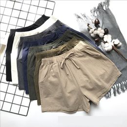 Women Summer Flax Shorts linen Trousers High Waist Lady's Loose and Comfortable breeches Girls' Casual Garments