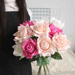 Gifts for women 5PCS 12cm Big Rose Real Touch Latex Artificial Flower for Home Wedding Party Decoration Table Flower Arrangement Fake Flowers
