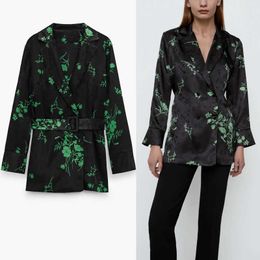 Za Jacquard Wrap Vintage Blouse Women Long Sleeve Belt Shirt Female Fashion Front Button Elegant Soft Fit Top 210602