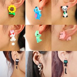 Cute Cat Red Fox Lovely Panda Squirrel Tiger Stud Earrings For Women Jewelry 100% Handmade Polymer Clay Animal Earrings