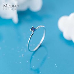 Classic Simple Stackable Finger Slim Ring for Women Genuine 925 Sterling Silver Blue Crystal Fine Jewellery Bijoux 210707