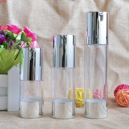 Silver Gold 15/30/50ml Empty Airless Bottle Cosmetic Plastic Pump Container Travel Makeup 500pcs/lot Wholesalegoods