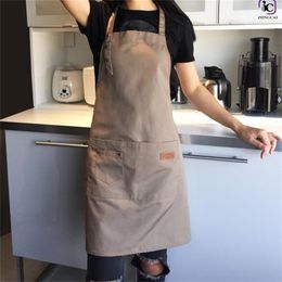 1 pcs Waterproof apron woman's solid Colour cooking men chef waiter cafe shop barbecue barber bib kitchen accessories 210629