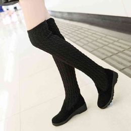 Women's Boots 2020 Autumn Winter Thigh High Boots For Woman Shoes Knitting Wool Long Boot Ladies Shoes Women Socks boots Y1125
