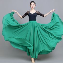 Belly Dance Chiffon Womens 17Color Solid 720 Degree Pendulum Skirt Gypsy Long s Dancer Practice Wear Purple Gold 210621