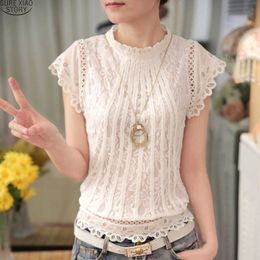 Summer Fashion solid Women Blouses Short Plus Size Petal Sleeve Floral Lace Tops sweet elegant Chiffon Shirt 01C 35 210528