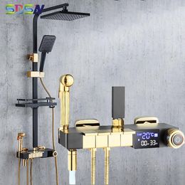 Bathroom Shower Sets Piano Thermostatic Set SDSN Brass Bathtub Mixer Tap Rainfall Head Black Gold Digital