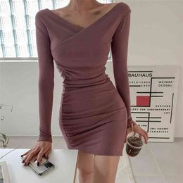 Korean high waist bag hip autumn female slim dress Office Lady Polyester Sheath Knee-Length 210416
