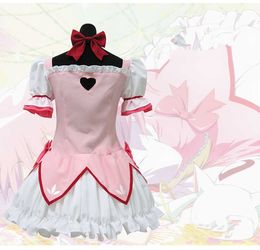 Puella Magi Madoka Magica Magical Girl Kaname Cosplay Costume Short Ball Dress With Bowknots Y0913