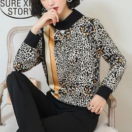 Blusas Mujer De Moda Blouses Wild Leopard Pattern Chiffon Shirt Women's Standing Collar Women Top Shirts 2335 50 210415