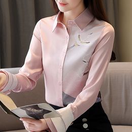 Blusas Mujer De Moda Blouse Women Turn Down Collar Pink Blouse Tops Women Long Sleeve Print Chiffon Blouse Shirt Blusa C976 210426