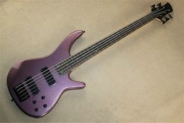 5 Strings Purple Body Electric Bass Guitar with 24 Frets,Black Hardware,2 Pickups,Can be customized