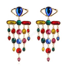 Bright Long Colourful Crystal Tassel Dangle Drop Earrings High Quality Fashion Rhinestone Jewellery For Women