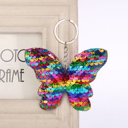 Fashion Beautiful Butterfly Keychain Colorful Glitter Sequins Key Chain Women Girls Bag Hanging Pendant Key Ring Accessories