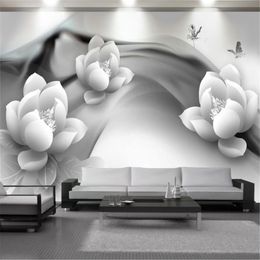 3d Flower Wallpaper Wall Papers Beautifully Carved White Flowers Living Room Bedroom Kitchen Modern Home Decoration Wallpapers