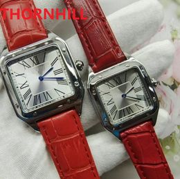 Top Fashion Luxury Women Square Roman Dial Watches Men Red Pink Black Leather Quartz Watch Sport Date high quality Wristwatches top design Nice clock