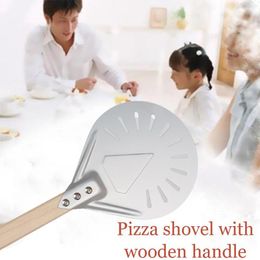 7 8 9 Inch Perforated Pizza Rotate Peel Shovel Aluminum Wood Handle Paddle Short Tool Non Slip