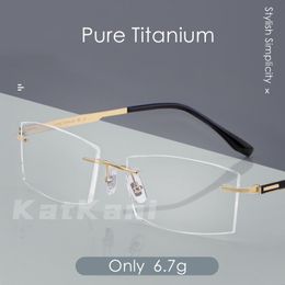 Fashion Sunglasses Frames KatKani Pure Titanium Rimless Eyeglasses Frame Light Business Men's Comfortable Quality Prescription Glasses Optic