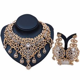 Retro African Statement Jewellery Sets Gold Colour Necklace Earrings Set for Women Bridal Wedding Party Gift Prom Accessories