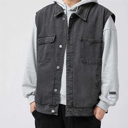 Denim Vest Men's Jacket Cotton Clothing Spring Summer Fashion Waistcoat Male Casual Jeans Vintage Jacket Korean Coats Tops 211104