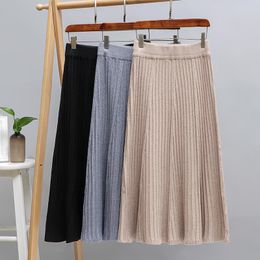 Summer Fresh Sweet Base Inner Knitted Pleated Half Skirt Women's Solid Color All-Match Sweater Dress Female For Fashion 210520